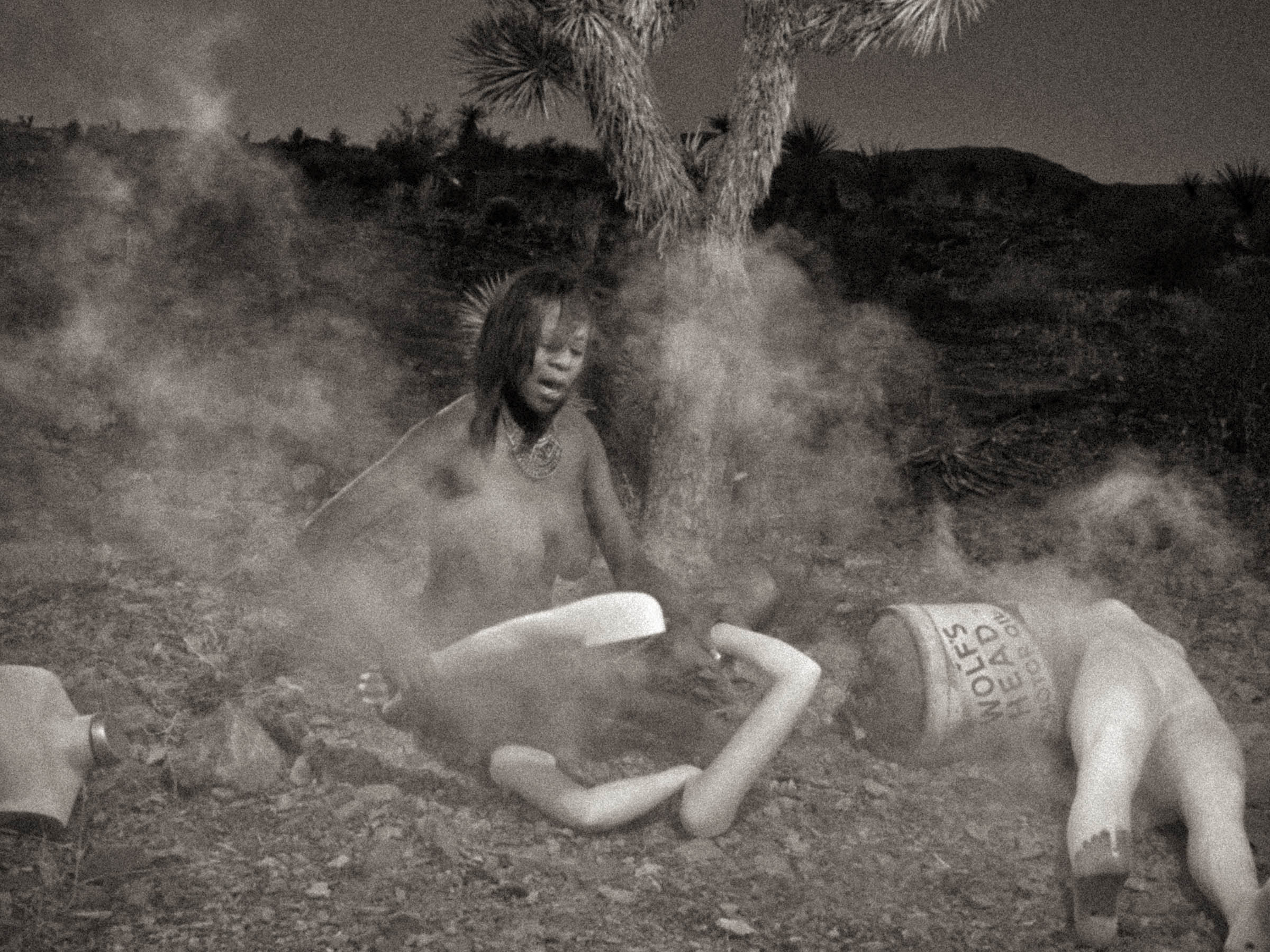 2001 Vegas Odyssey I am Tina Desert Southwest Joshua Tree Beating the Drum Mannequins discover tools smoke fine art conceptual southwest desert Portrait by Wick Beavers Photographer