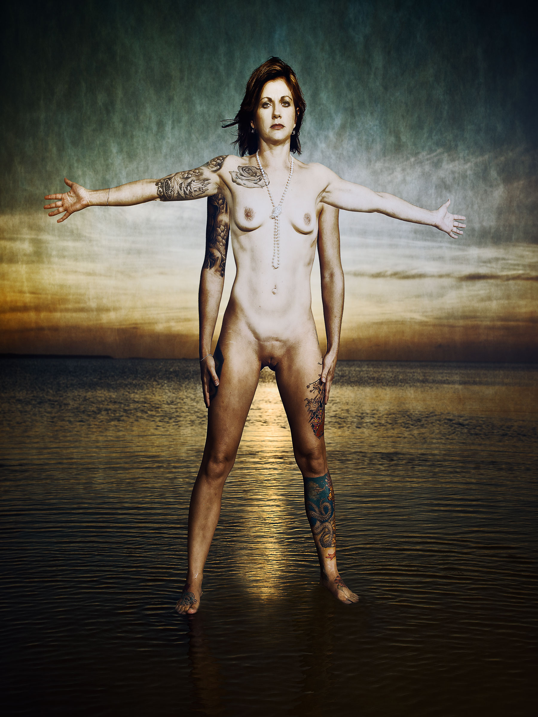 Vitruvian Woman Outer Banks North Carolina Inlet Walking on Water Man Michelangelo Old Master Best creative Professional fine art editorial Conceptual advertising Photographer Wick Beavers Photography New York City LA Boston NY NYC Beijing Danziger